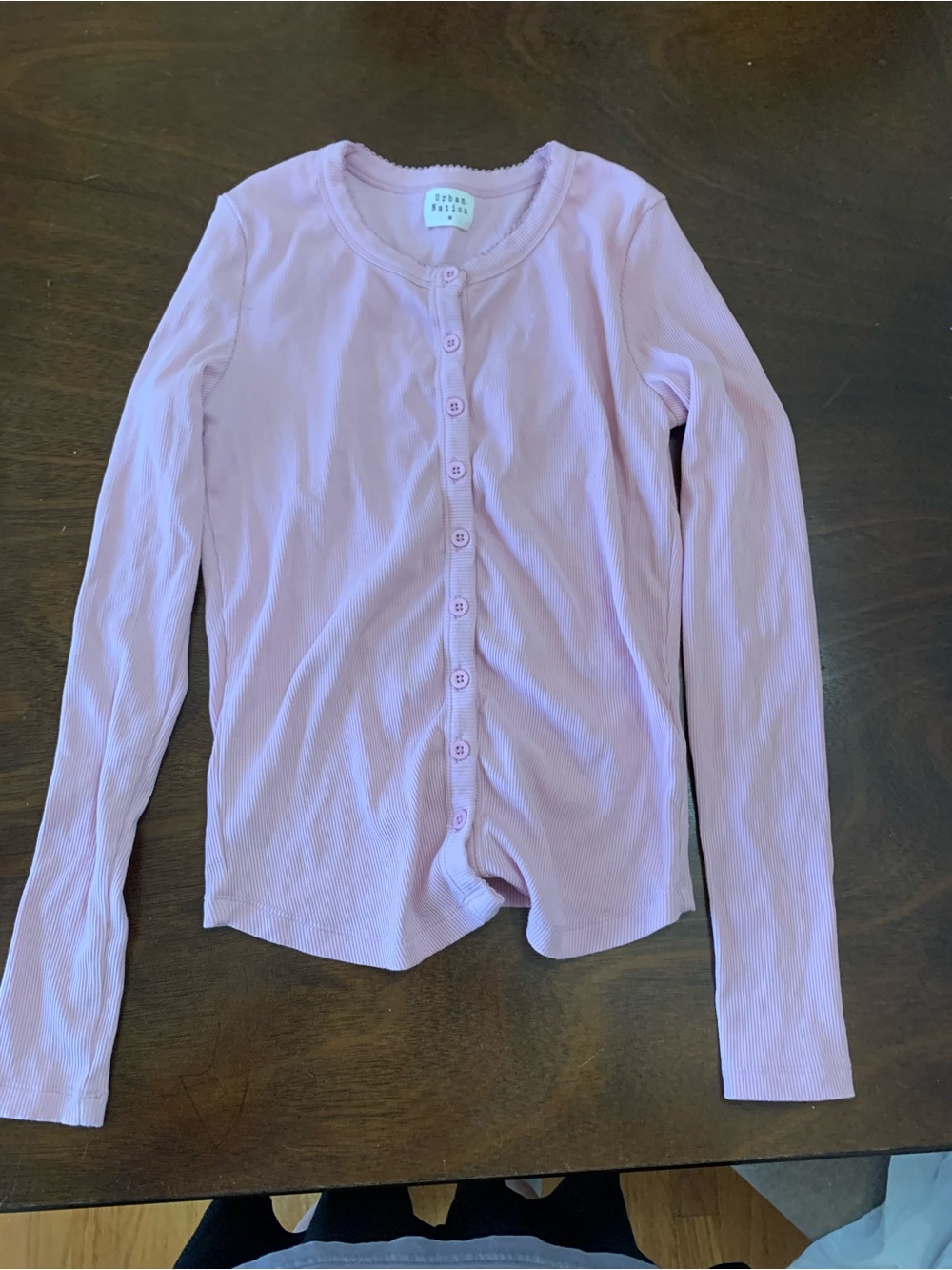 Slim Ribbed Button-Front Top - Pink - Picture 2 of 4
